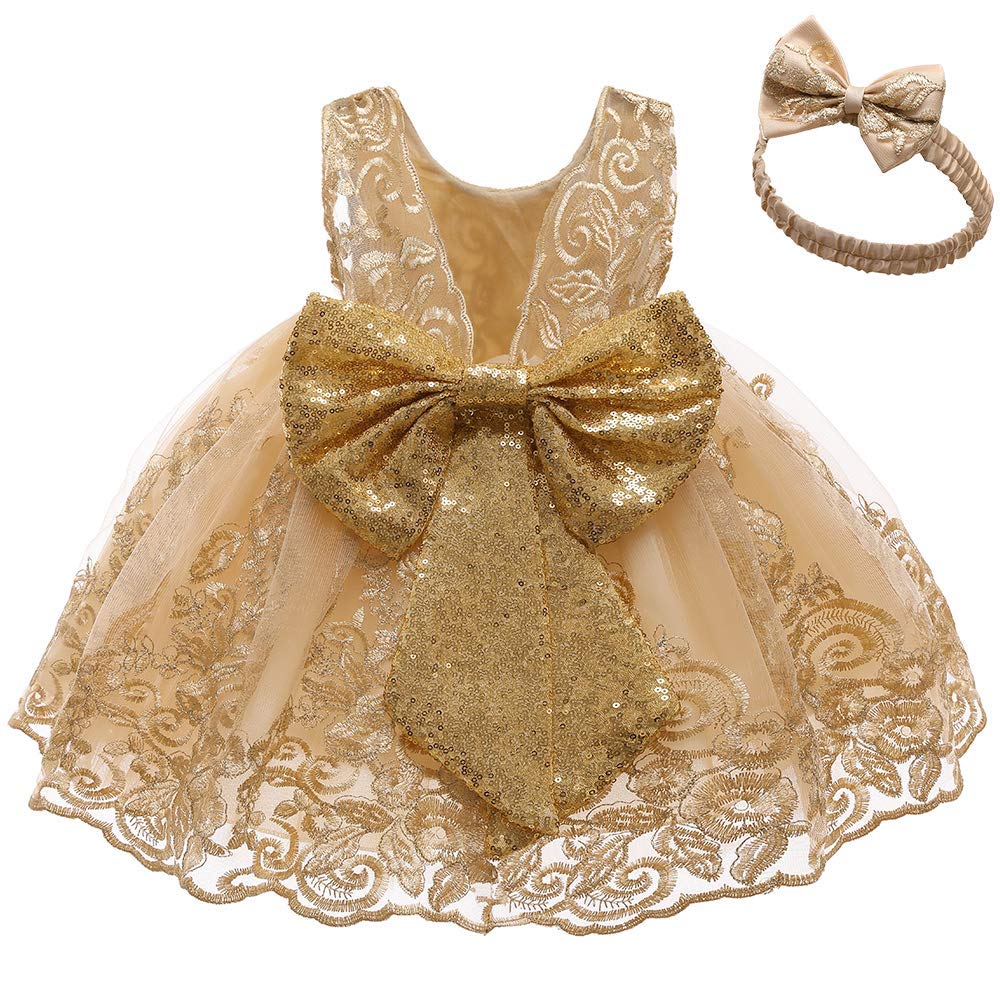0-6T Big Bowknot Sequins Toddler Baby Girls Embroidered Lace Dresses with Headwear - Review, Price and Buying Guide