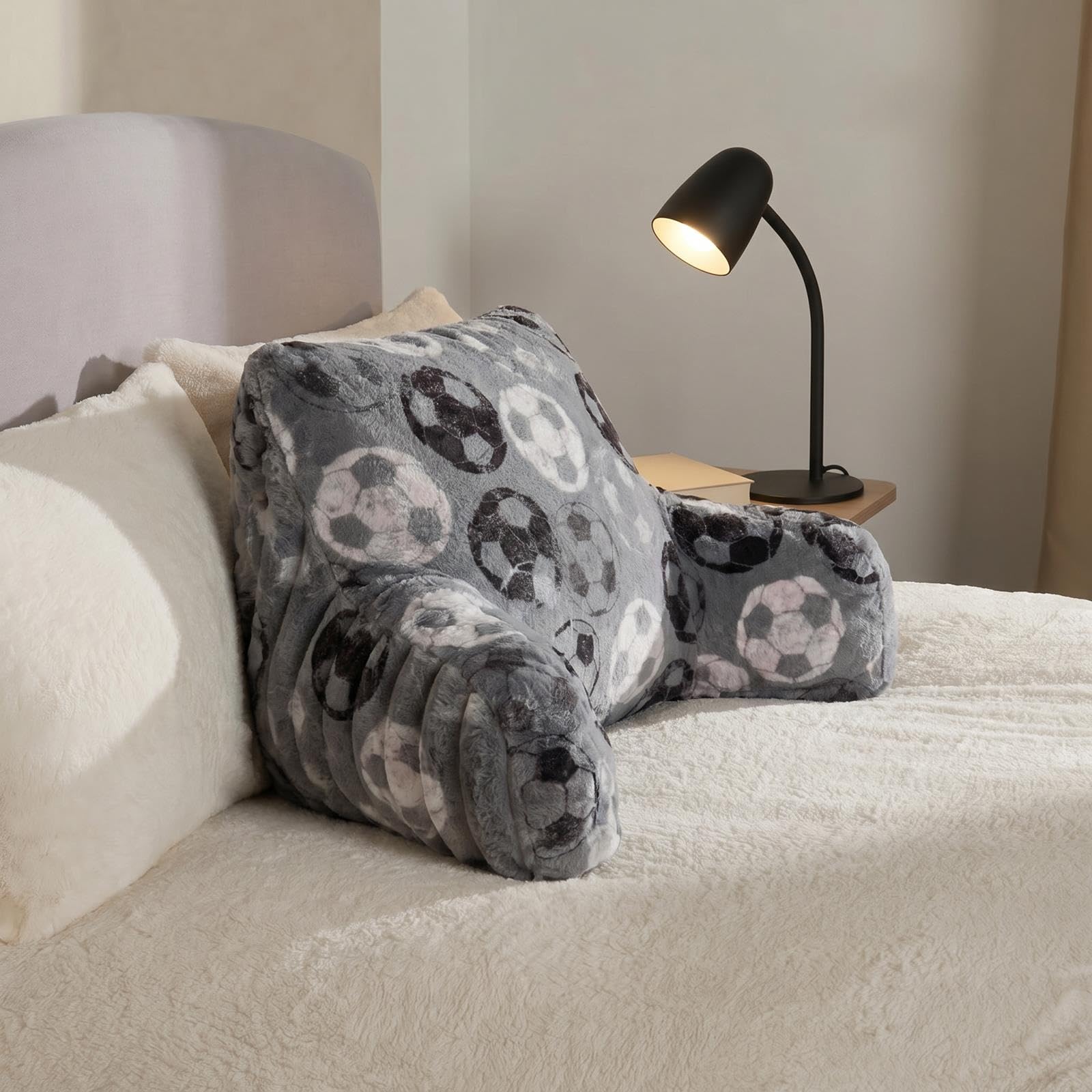 OHS Cuddle Cushion, Football Fleece Back Pillow with Arms - Charcoal Grey