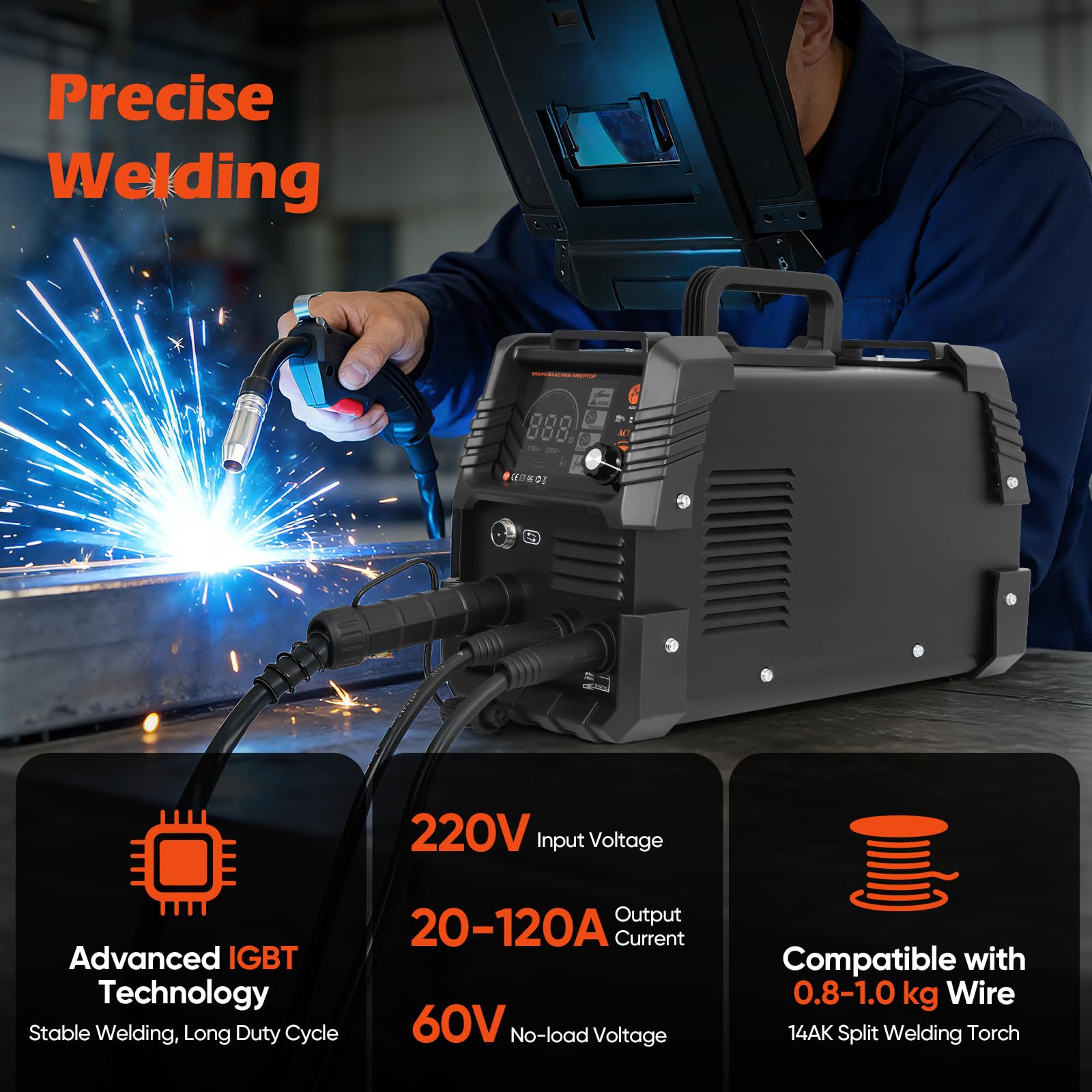 Saldatrice a Filo Continuo Senza Gas 120A 220V 3 in 1 FLUX Lift-TIG MMA/ARC Inverter IGBT Compatta