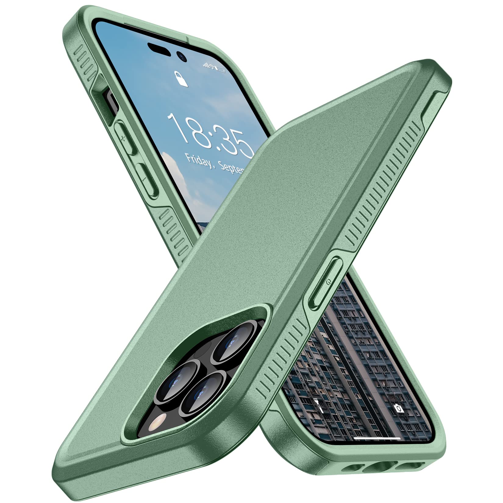 XIWXI Designed for iPhone 14 Pro Case,with [Military Grade Shockproof] [Dual Layer Protective] [Heavy Dropproof],Hard PC+Soft Silicone TPU Case for iPhone 14 Pro 6.1 Inch-Light Green