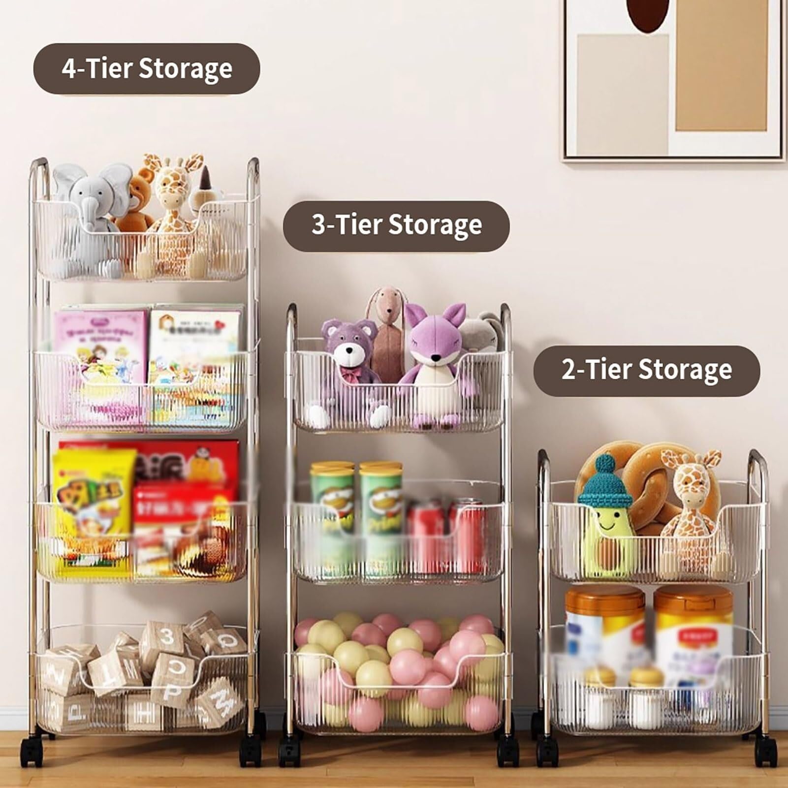 Carrello portaoggetti in acrilico, organizer trasparente con ruote per cucina, bagno e ufficio, libreria mobile multilivello