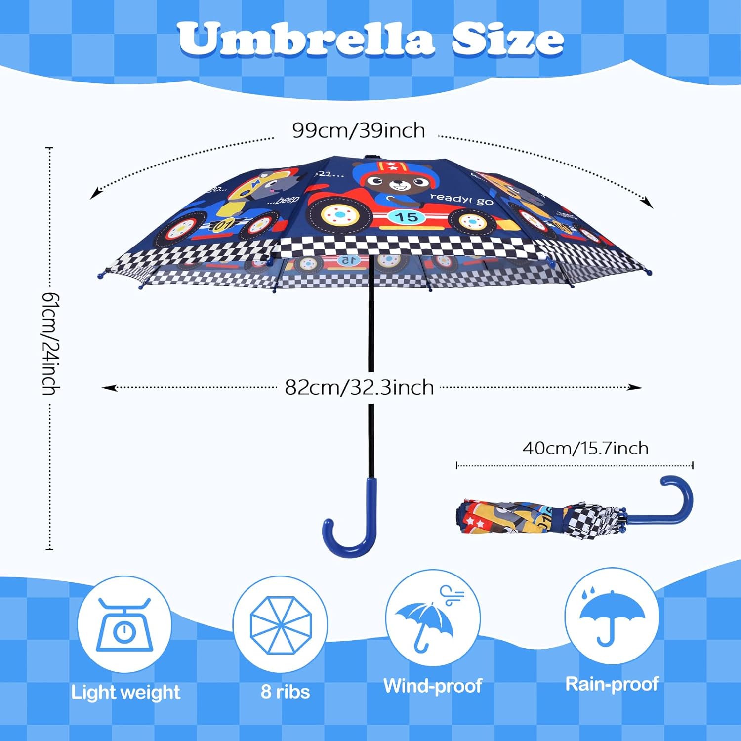 Kids Umbrella, Safety Windproof Umbrella with Easy-Grip Hook Handle for Toddler Girls and Boys - Image 3