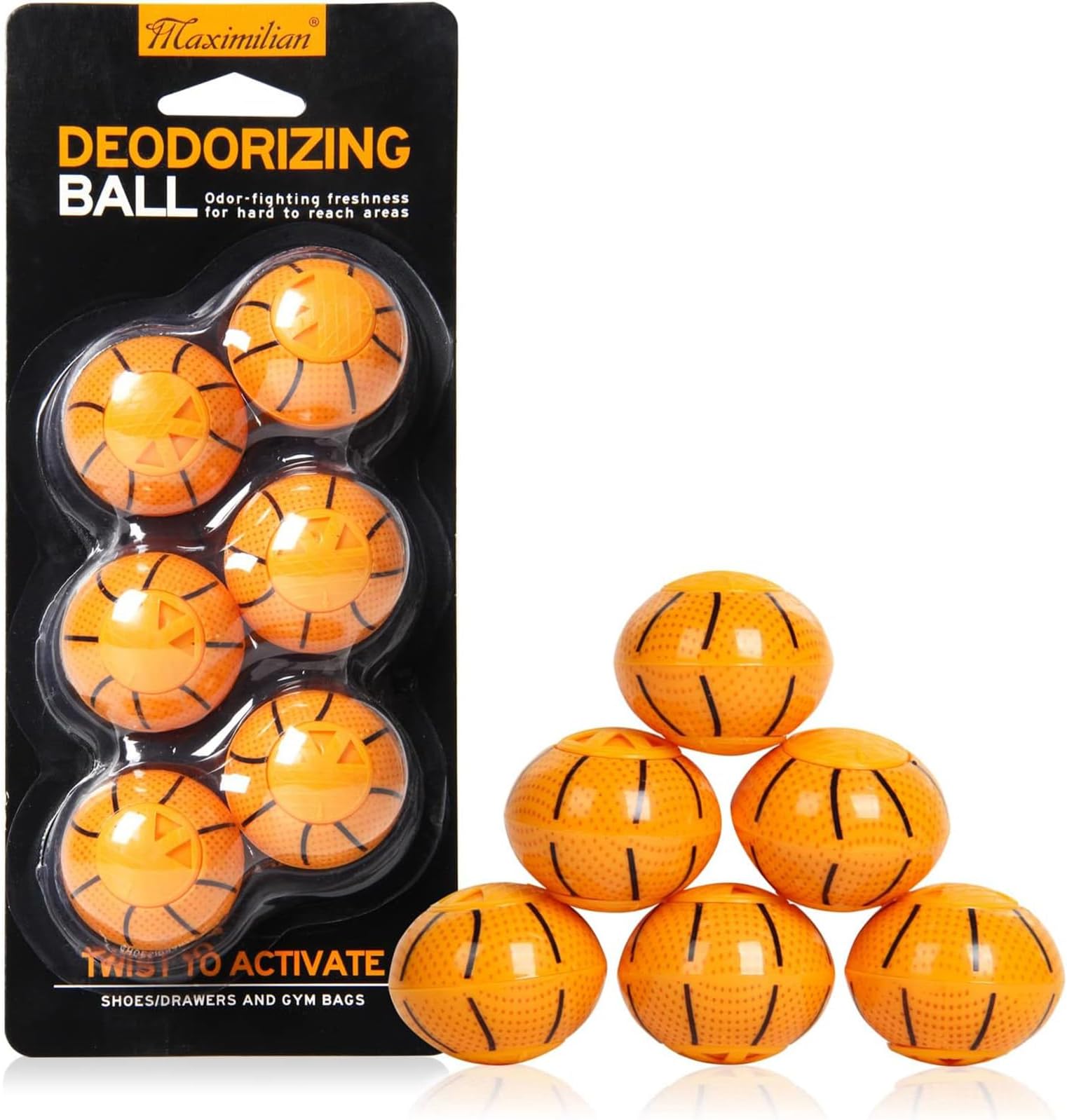 MAXIMILIAN Professional Shoe Deodorizer Balls 6pcs Orange Shoe Fresheners Balls Foot Odor Eliminator Odor-Fighting Freshener for Neutralizing Odor and Refreshing Sneaker,Wardrobe,Bags