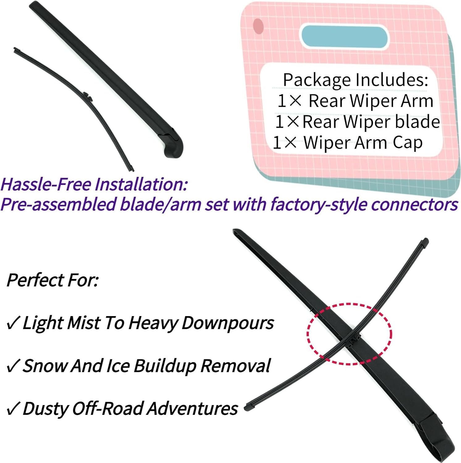Rear Wiper Blade Arm Replacement for BMW X7 G07 2019-2025 2024 2023 2022 2021 2020 - OEM Fit for M50i xDrive40i xDrive50i Models - All-Season Rear Back Windshield Wiper Blade Set