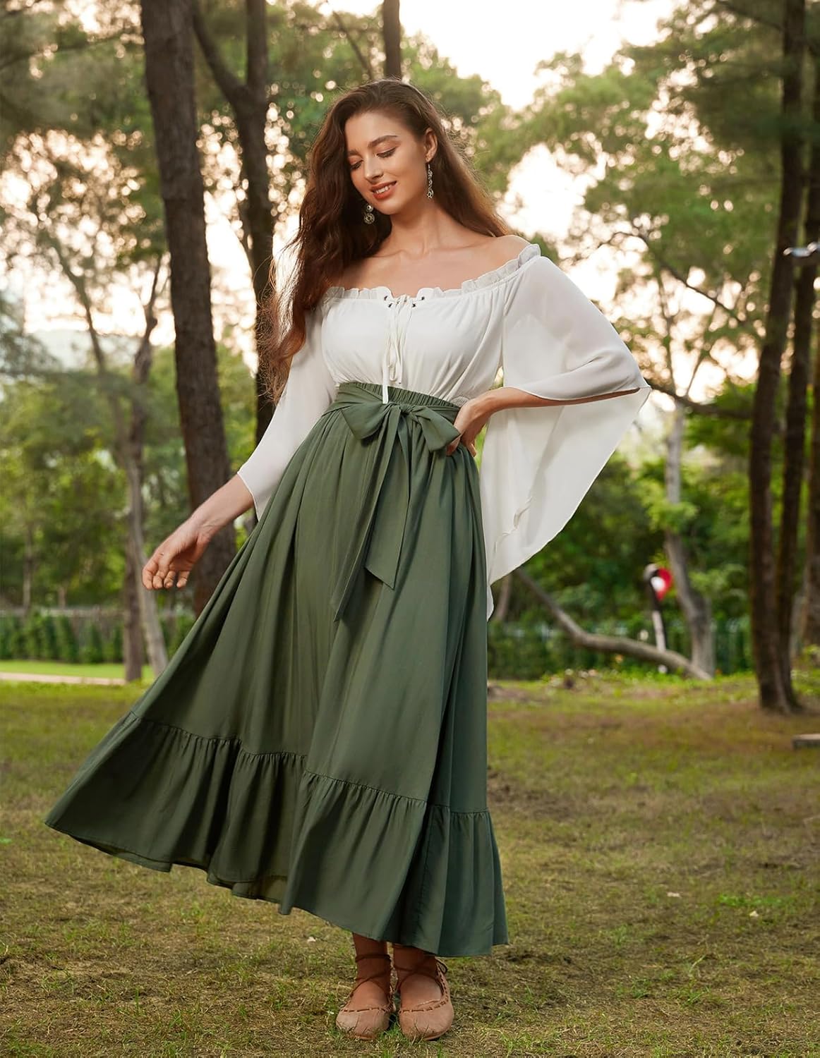 Scarlet Darkness Women Renaissance Shirt Off Shoulder Bell Sleeve Smocked Waist Tops Blouse - Image 6