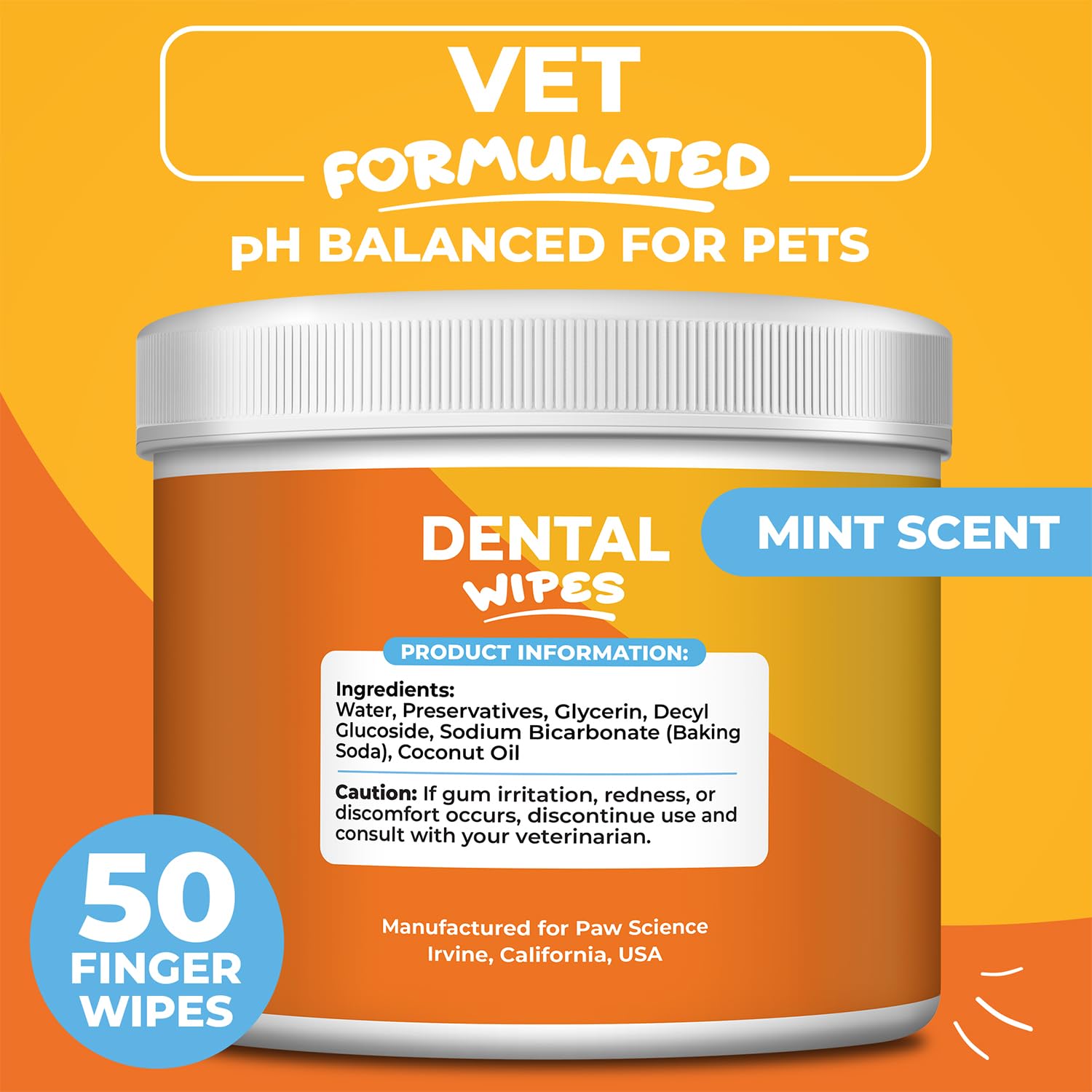 Dog & Cat Teeth Cleaning Wipes - Dental Finger Wipes for Cats & Dogs - Pet Toothbrush & Tooth Brushing Kit - Effective Teeth Cleaner (Mint)
