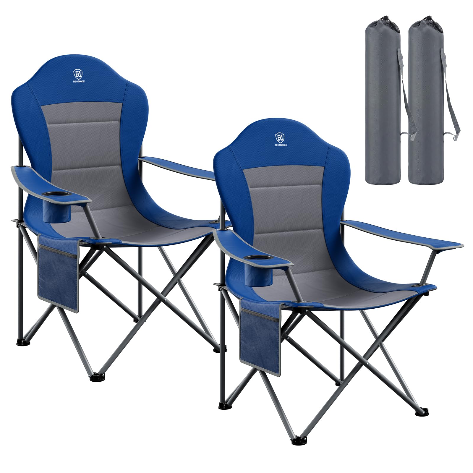 Folding Camping Chair with High Back Padded 2 Pack Oversized Portable Lawn Chairs Lightweight Sturdy Steel Foldable Outdoor Camp Chair for Adults,Grey