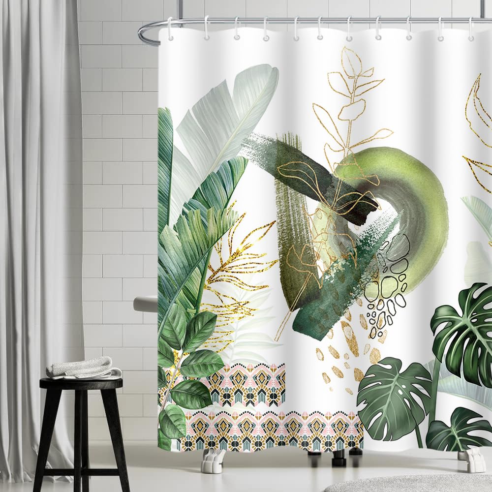Uiiooazy Cortina de Ducha de Hoja Eucalipto, Cortinas de Ducha Verde Oro Abstracto Planta Cortinas de Baño Antimoho Impermeable Lavable Tejido de Poliéster Cortina Ducha con Ganchos 90x180cm — view 158