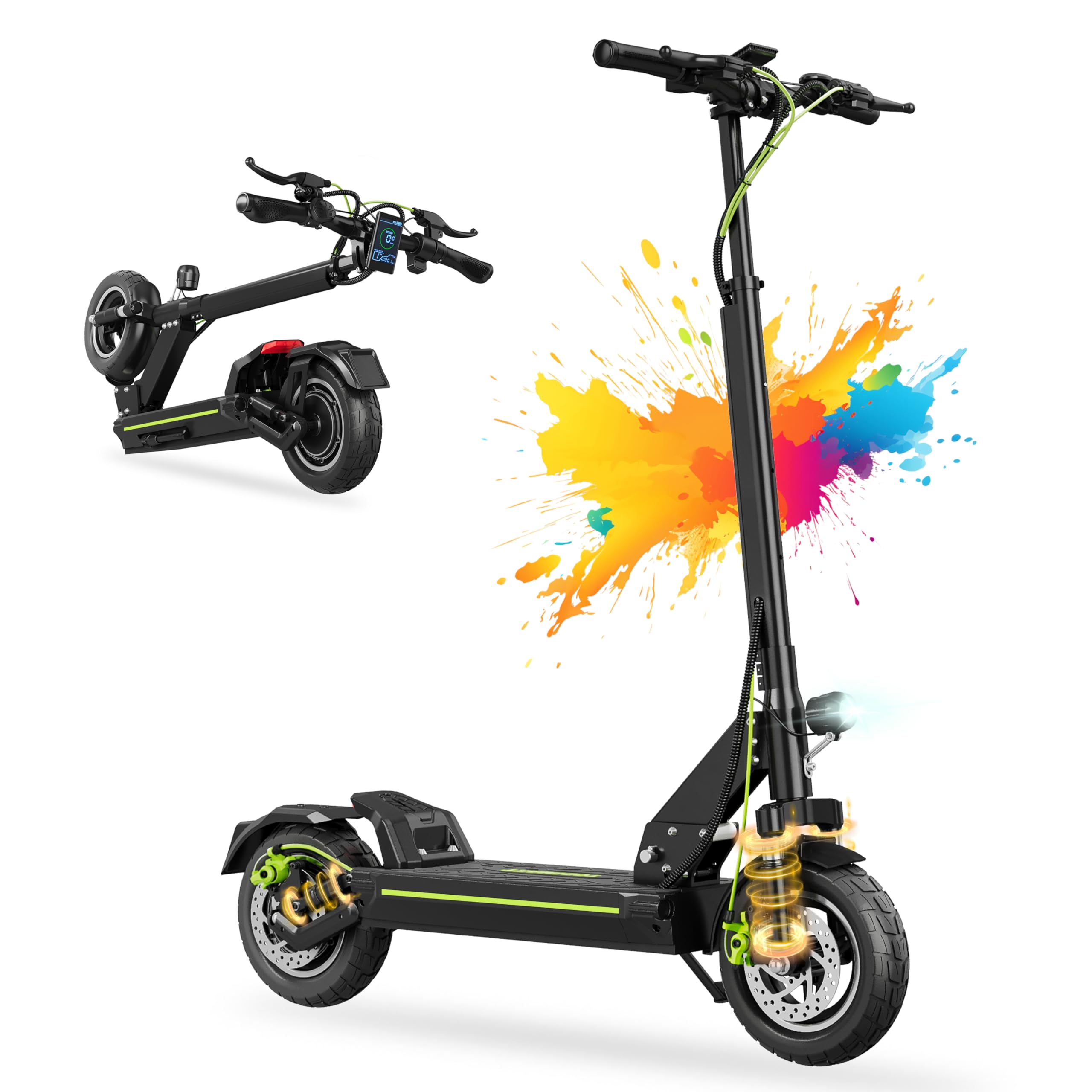 Monopattino Elettrico Adulto, 500W,Autonomia 55-90KM, 13AH/18.2AH Massimo 150 kg, Doppio Ammortizzatore e Freni Disco Anteriori Posteriori,Pneumatici 10 Pollici,E-Scooter Pieghevole