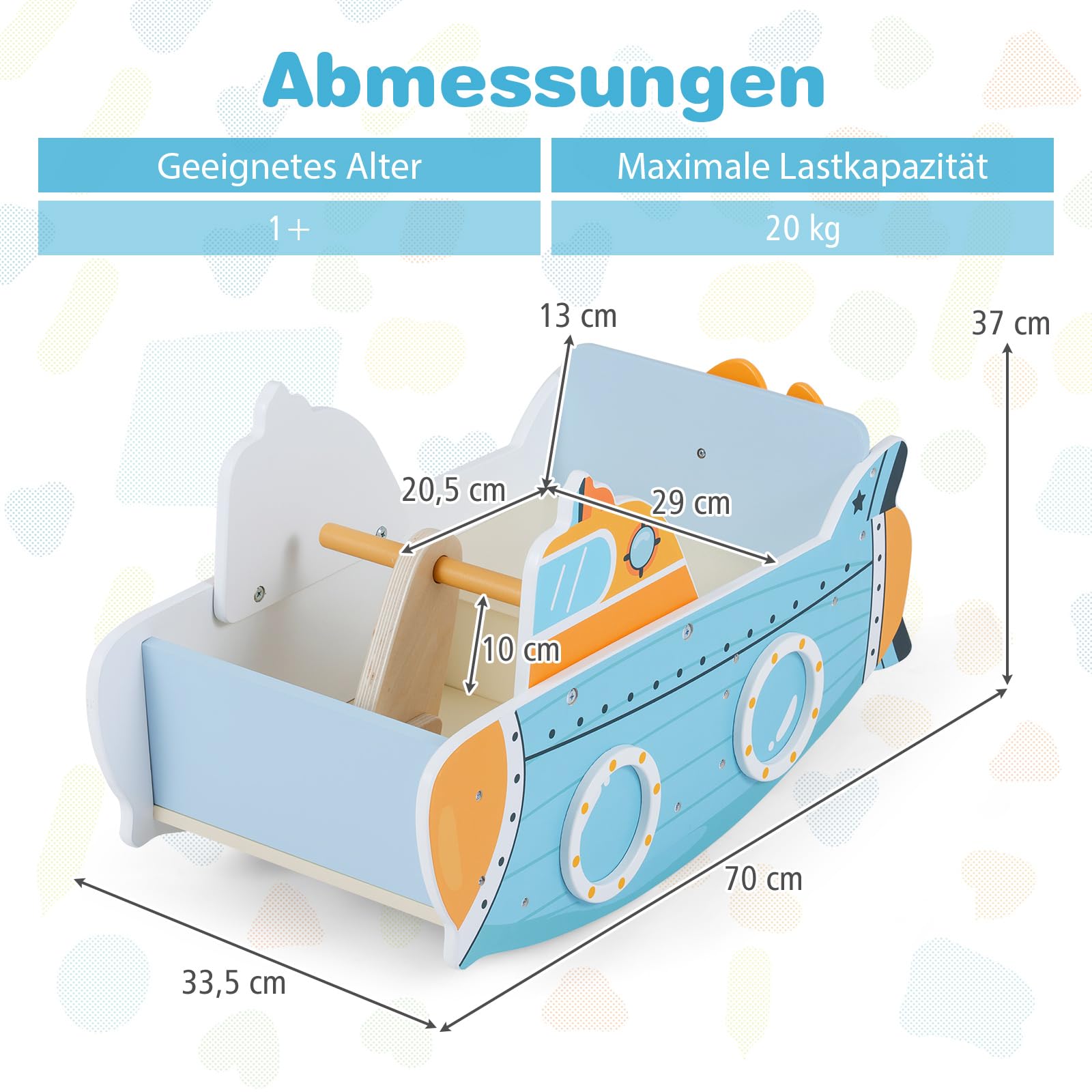 COSTWAY Schaukelboot Kinder ab 1 Jahr, Schaukelpferd Holz mit nautischem Design, drehbarem Propeller, Birkenholz-Griffe & breiter Sitz, Baby Schaukelspielzeug, Schaukelwippe, belastbar bis zu 20 kg