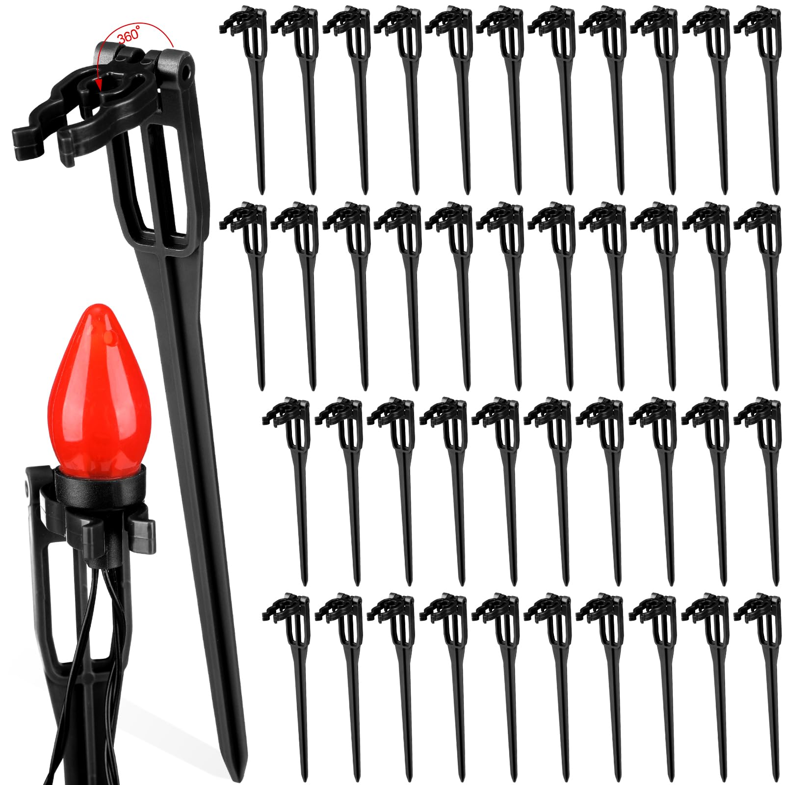 Suzile 100 paletti luminosi natalizi in plastica, alti 38 cm, per luci natalizie C7 C9, universali, per giardino, prato, sentiero, passerella, vacanze (nero, 19,1 cm)
