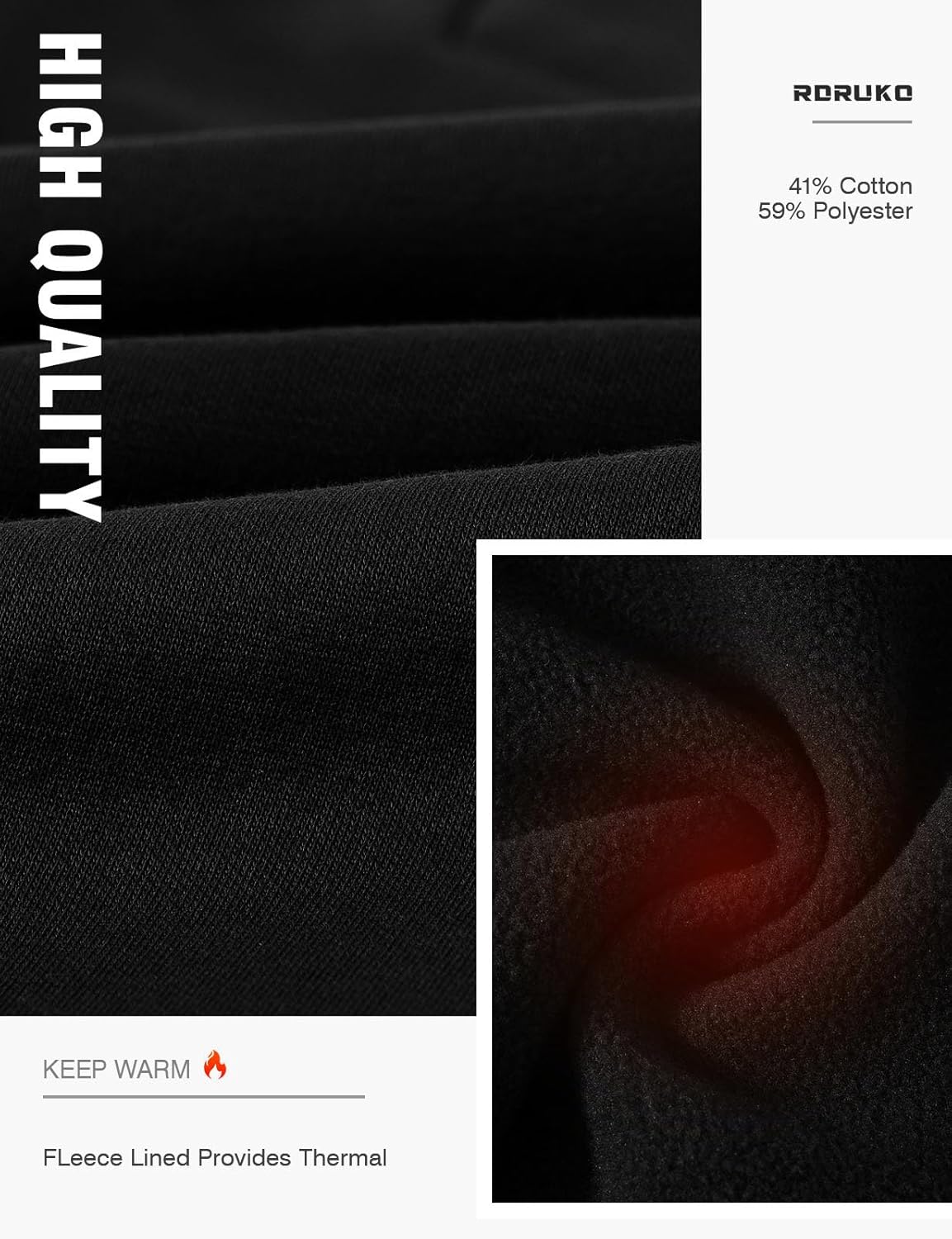 Rdruko Men's Fleece Joggers Pants Winter Warm Sweatpants with Zipper Pockets Athletic Running Gym Workout - Image 3