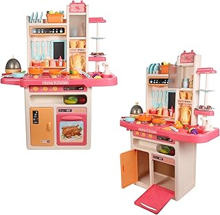 BPC 65 Pcs Large Modern Kitchen Playset, Steam, Water, Cooking Sounds, in-Built Music, Clock Pretend Play for Toddlers Boys Girls