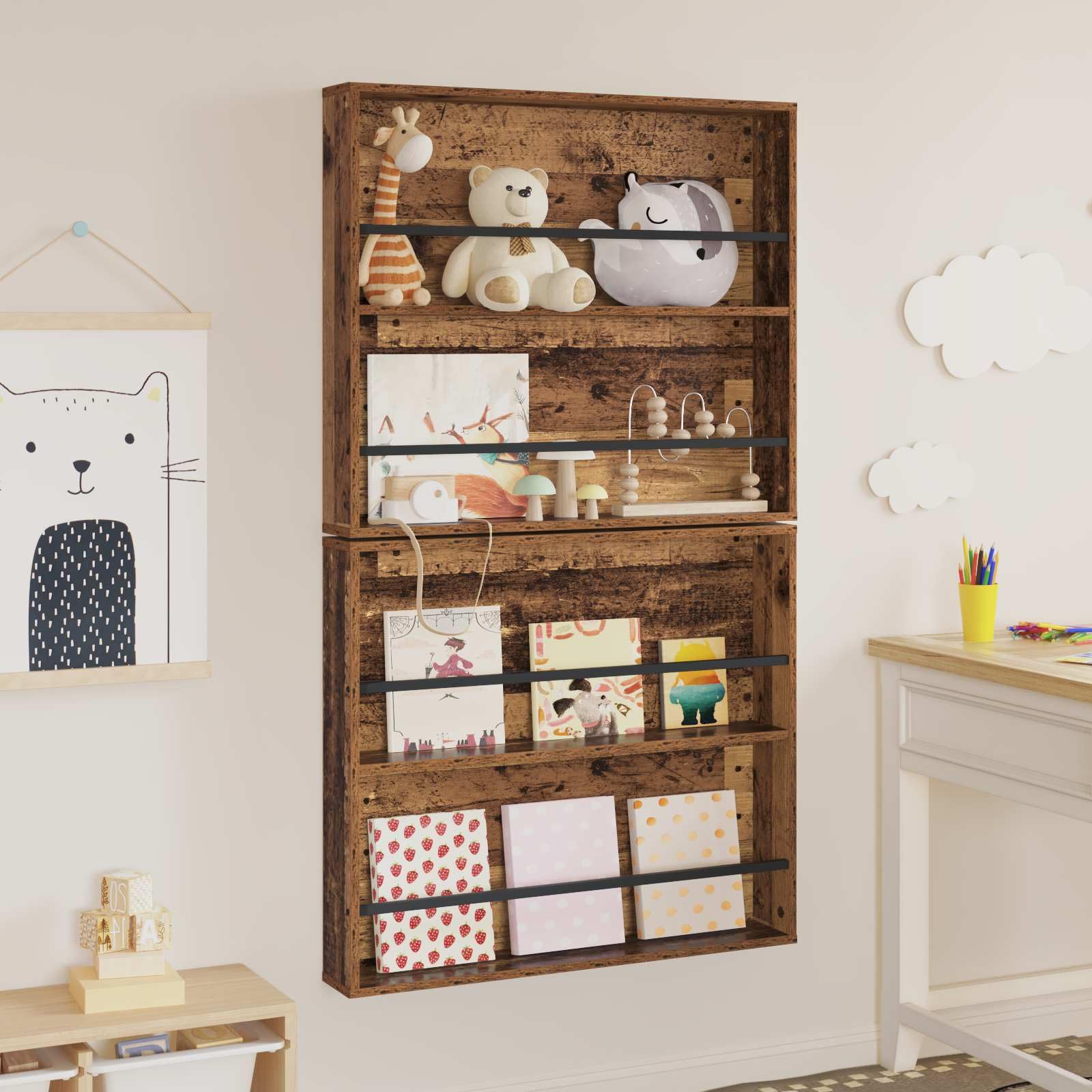 Générique Uchwyt ścienny na czasopisma inżynieryjne 80x12x70 cm, 2-częściowy regał na czasopisma nowoczesny design do salonu lub biura, regulowany i łatwy w pielęgnacji przechowywanie ścian