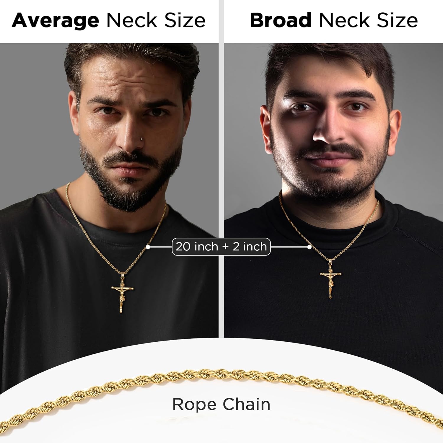 NORBU 18K Gold over S925 Crucifix Necklace for Men with Rope/Cuban Chain, Catholic Jesus Cross Pendant, Men's Religious Gift for Easter Christmas - Image 8