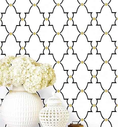 Miniatura 9 de Timeet Papel tapiz geométrico para despegar y pegar, papel adhesivo dorado y azul, autoadhesivo, extraíble, de 17.7 x 197 pulgadas, para sala de