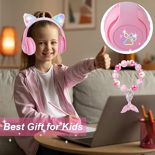 Miniatura 7 de Cat Ear - Auriculares para niños, Bluetooth, con luz LED, modo inalámbricocon cable, con micrófono integrado para la escuelaviajes (morado)
