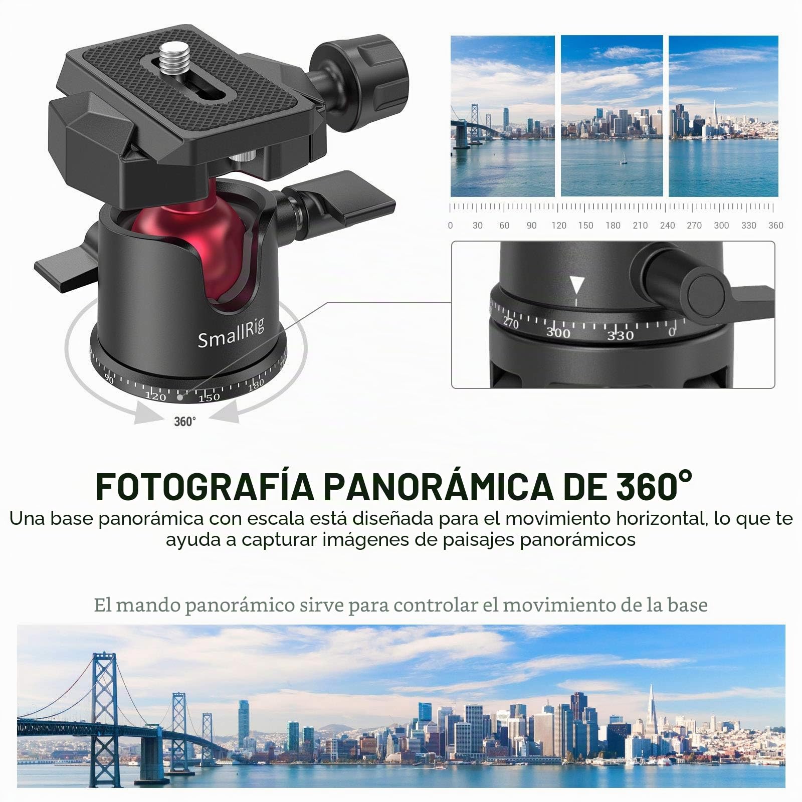 SMALLRIG Mini Rótula de Bola Ball Head Giratoria de 360° con Placa de Liberación Rápida y Tornillo de 1/4 de Pulgada para Trípode, Monopié, Cámaras, Carga Máxima de 4,4 LB/2 kg - BUT2665