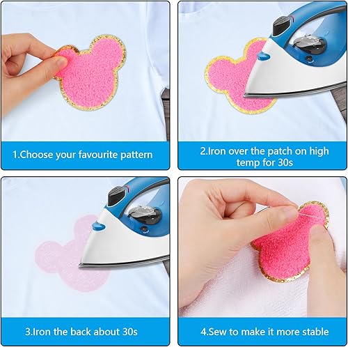 Miniatura 3 de 20 parches de felpilla para planchar con cabeza de ratón, parches bordados de castillo de chenilla colorido con lazo, apliques bordados, accesorios