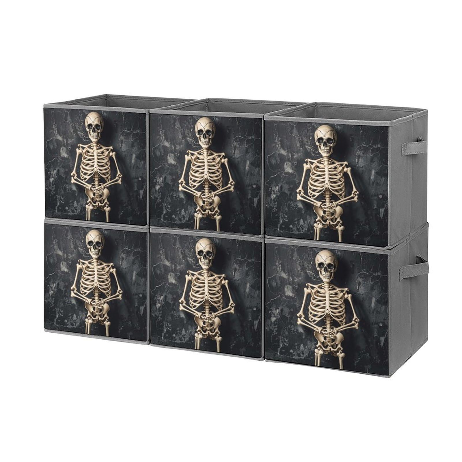Cube de rangement pliable imprimé squelette 27,9 cm avec poignées renforcées