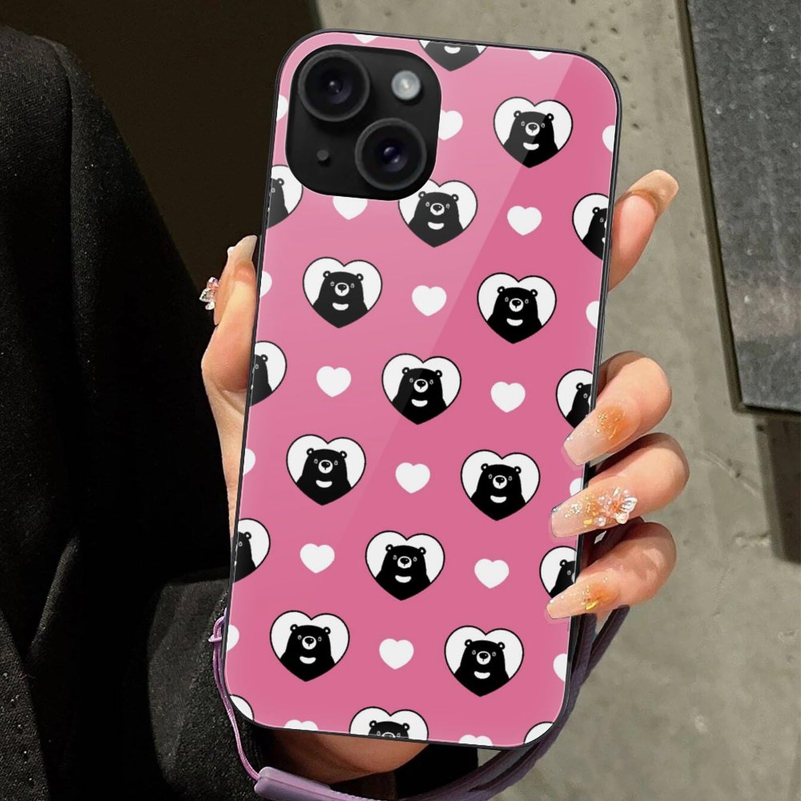 iPhoneケース (15Pro) クマデザイン　ピンクセール9月まで！ Amazon.co.jp: iPhone15用ケース ピンク ハート型 クマ iPhone15