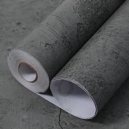 WAPANE Papel tapiz de hormigón gris oscuro de 15.9 x 360 pulgadas, papel adhesivo de cemento negro con textura mate 3D, papel de pared autoadhesivo