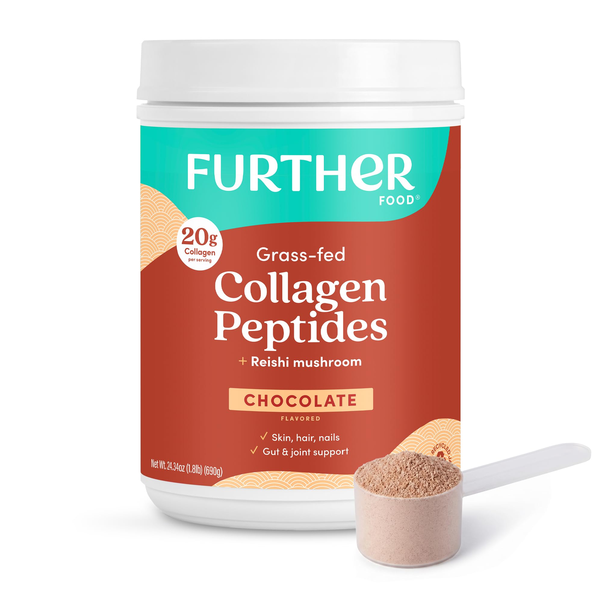 Further Food Chocolate Collagen Peptides Powder, 100% Grass-Fed, 24.34 Oz 24.34 Ounce (Pack of 1)