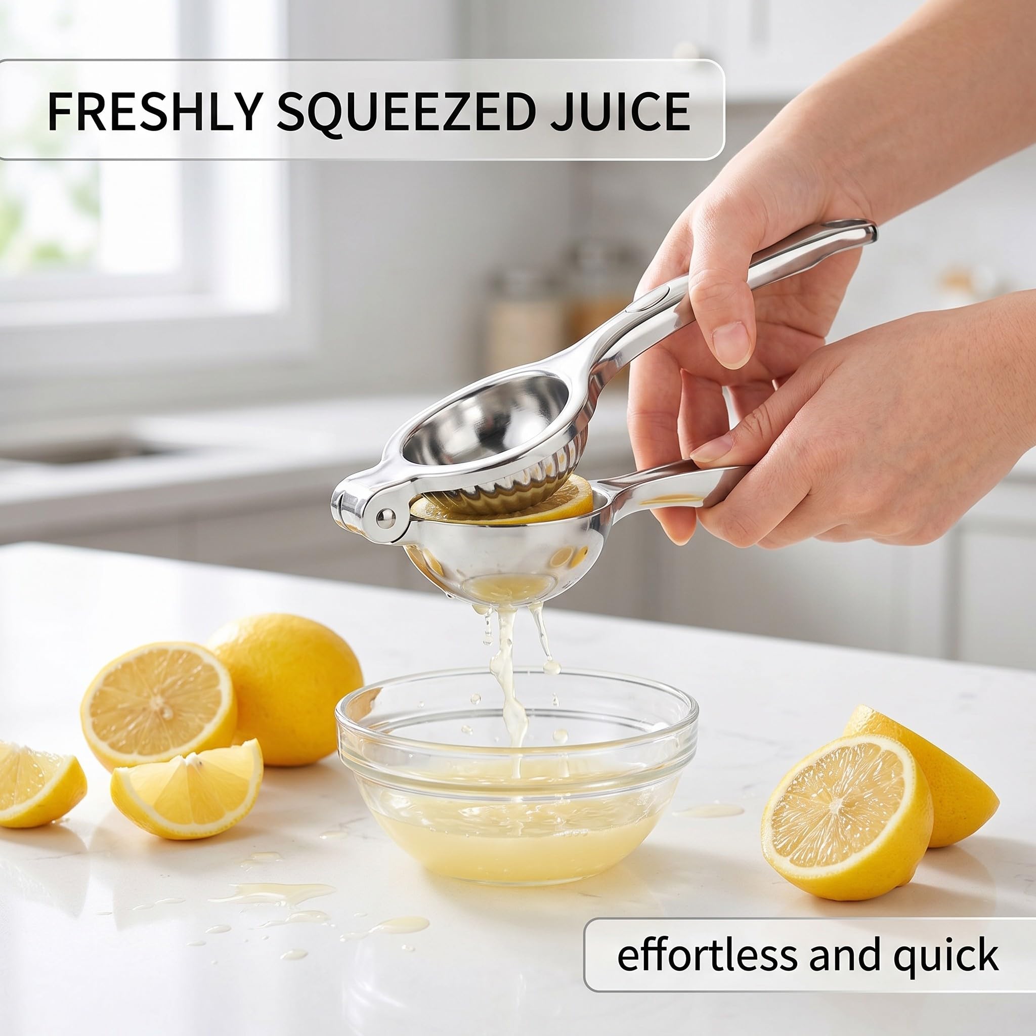 Exprimidor de Limón Manual, Acero Inoxidable, Jugo Fresco y Rico, Incluye 2 Cepillos de Limpieza, Para Hogar, Cocina y Bebidas