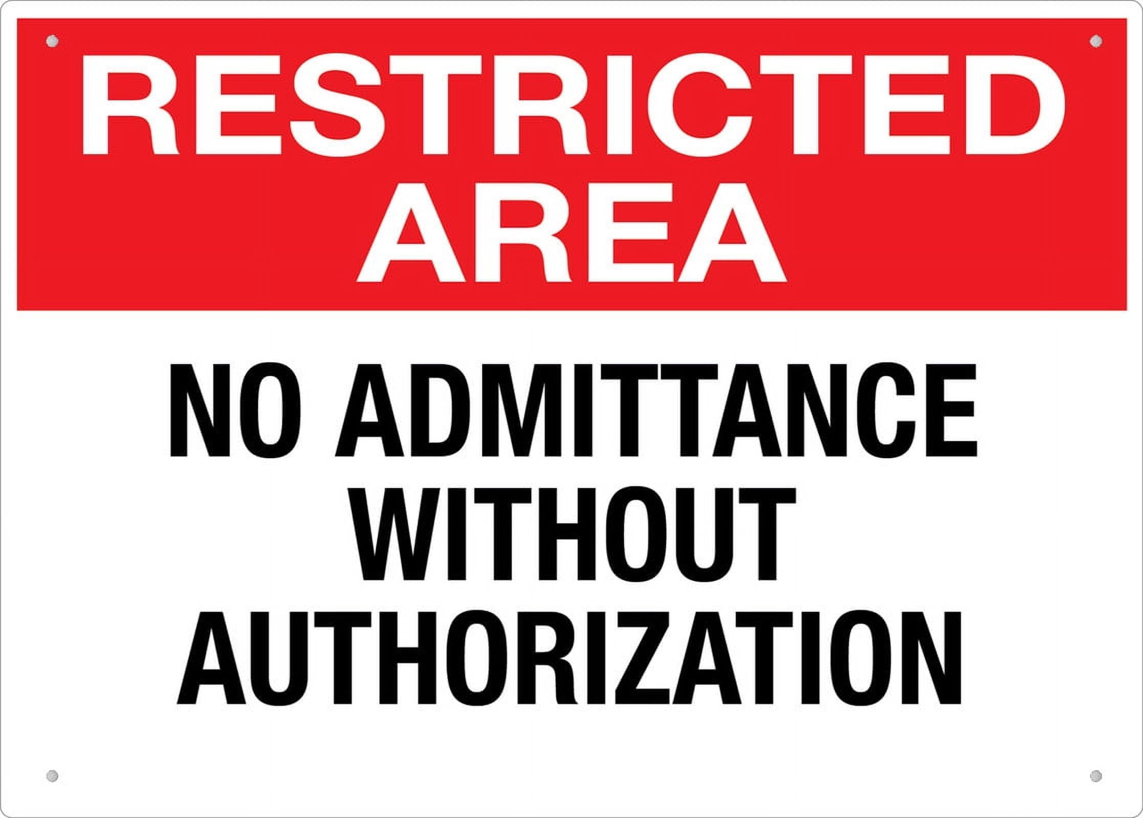 Restricted Area No Admittance Without Authorization for Cafe Home Living Room Bedroom Kitchen Garden Garage Cafe Bar Pub Tin Sign 8x12 Inch