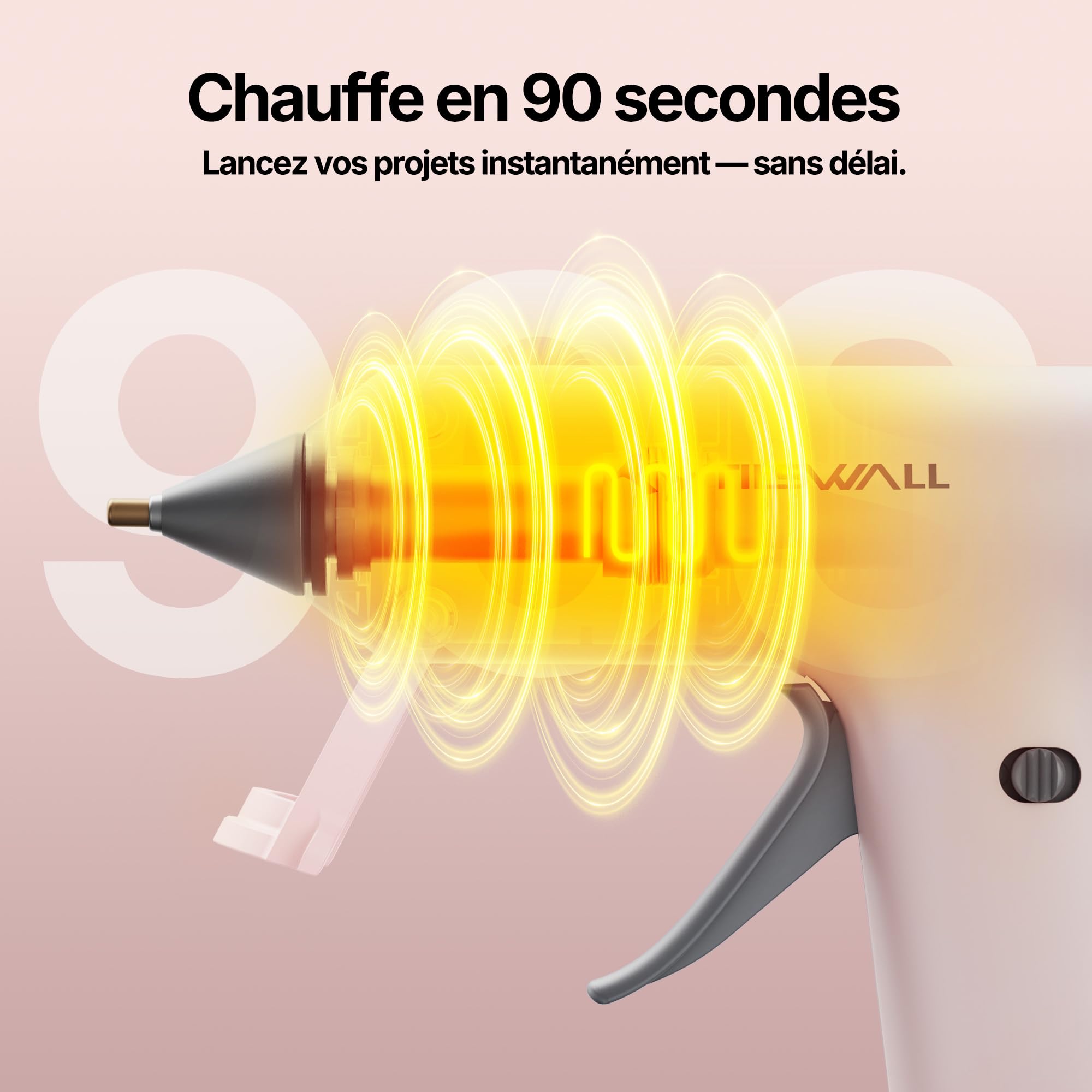 Tilswall Mini Pistolet à Colle Sans Fil Rose, Chauffe Rapide 90 s avec 20 Bâtons, Rechargeable pour DIY, Loisirs Créatifs, Décoration Maison et Réparation