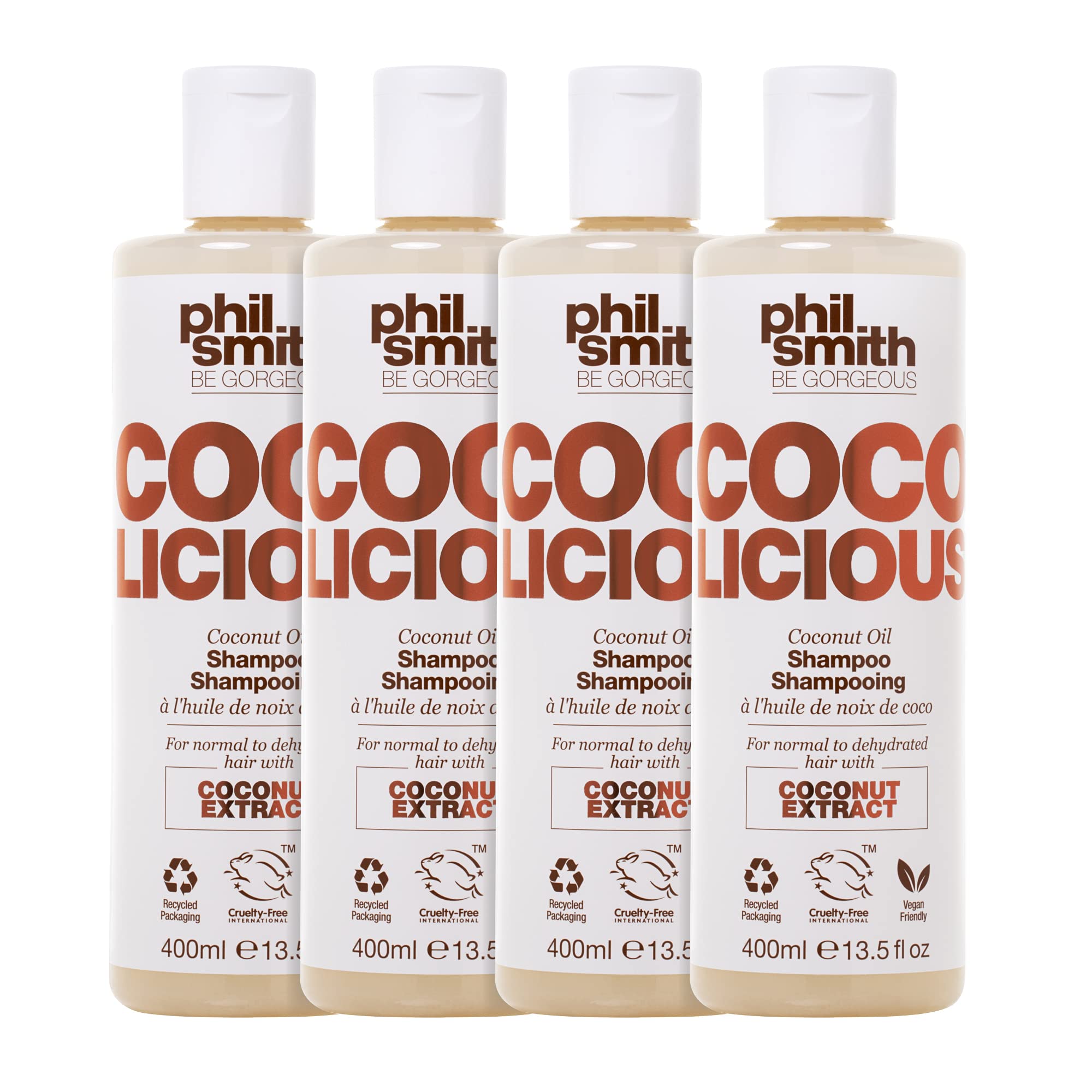 Phil Smith Be Gorgeous | Coco Licious Coconut Oil Shampoo | For Normal to Dehydrated Hair | Vegan Friendly | Super Soft Cleansing | 400 ml | Pack of 4