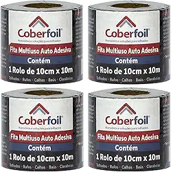 Kit 4 Manta Asfáltica Colante Multiuso Metalizada 10cmx10m Auto Vedação para Telhados Calhas Rufos Alta Resistência e Durabilidade Vazamentos Vedação Refletiva Aluminizada