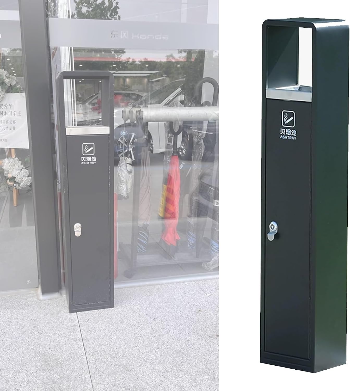 Standing Ashtray, Stainless Steel Floor-standing Ashtray (with Key), Cigarette Butt Collection Box, With Stainless Steel Mesh, Anti-Tip Design, Large Capacity For High-Traffic Areas