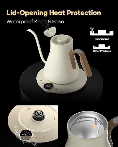 Miniatura 7 de Cocinare FLOW B9 - Hervidor eléctrico de cuello de cisne, control de temperatura preciso para verter café y té, interior de acero inoxidable,