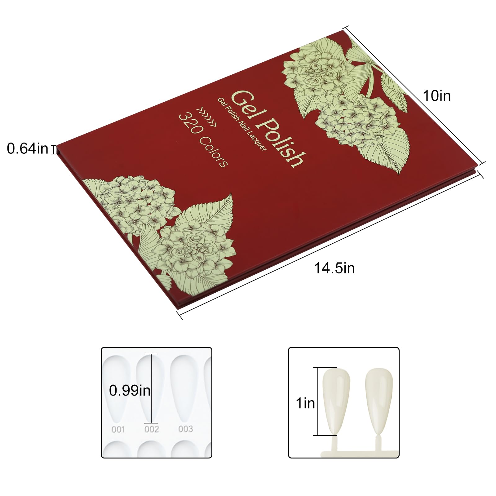 320 Nail Polish Display Book,Carta colori professionale per unghie Nail Art Nails Colour Display Book con 480 Nail Tips e 1-400 numeri adesivi,strumenti da salone per Nail Art Design (Rosso)