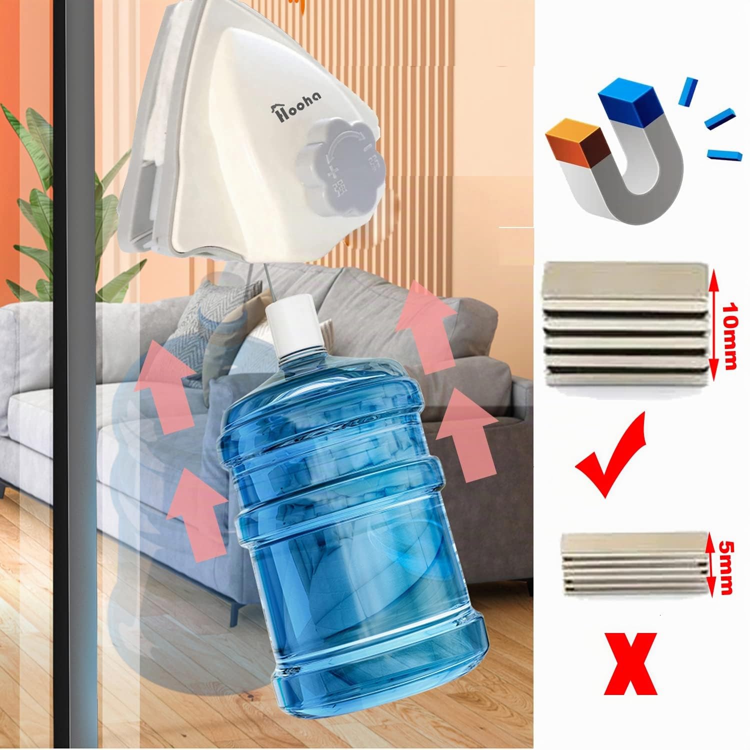 Hooha Magnetischer Fensterreiniger für 3-35mm Fenster Water-Filled Fensterputzer Doppelseiten Magnetisch Professionell Fensterwischer Enthält insgesamt 30 Schwämme (Regulierbarer Magnetische 3-26mm)