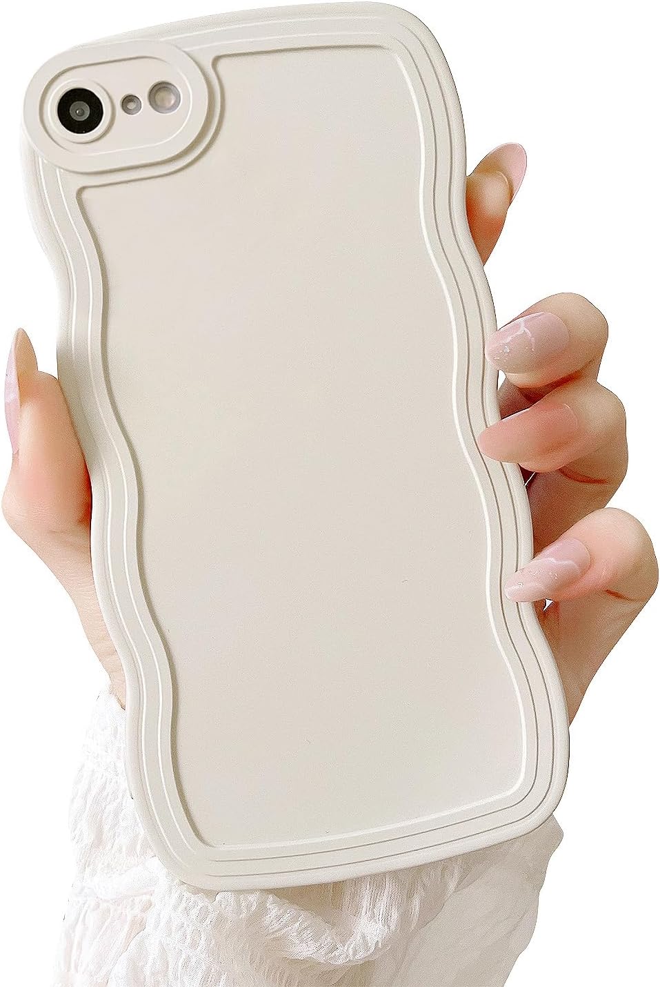 Ownest Compatible with iPhone 7 iPhone 8/SE/2020/2022 Case Cute Curvy Simple Wave Frame Case Aesthetic Design Solid Color Girls Women TPU Shockproof Silicone Slim Phone Case for iPhone 7 - Beige