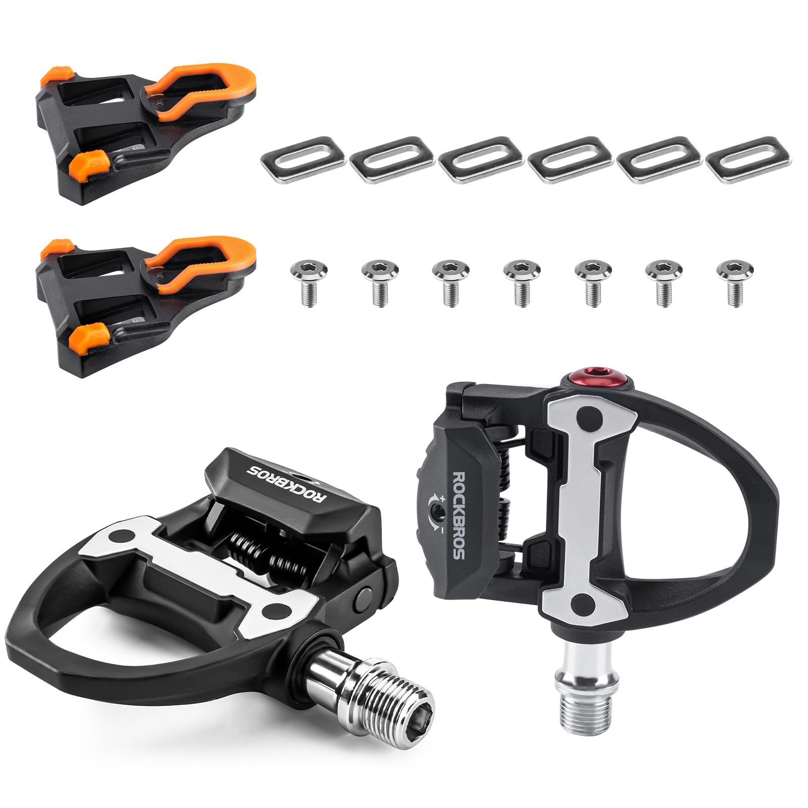 ROCKBROS Pedali Bici Corsa Asse Acciaio | con Regolazione Tensione, Antiscivolo e Cuscinetti Sigillati, Compatibili con Cleats Standard, per Strada e Allenamento