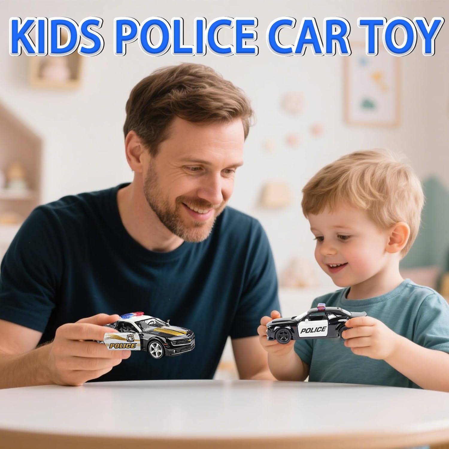 OTONOPI 2 Packs Police Car Toys, 1/36 Die Cast Metal Car Model American Cop Cars for Collectible, Police Vehicles Toy Set Challenger and Camaro Pull Back 5 inch City Rescue for Kids Boy Girl Age 3-12