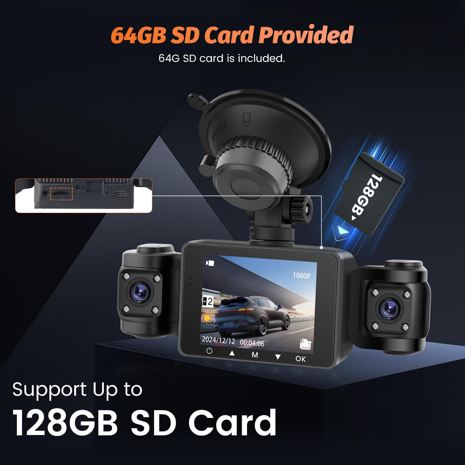 Roinvou Dash CAM 1080P 2.4'' 170 Gran Angular Tarjeta SD 64G | Vision Nocturna, Grabacion en Bucle, Sensor G, Modo Estacionamiento 24H