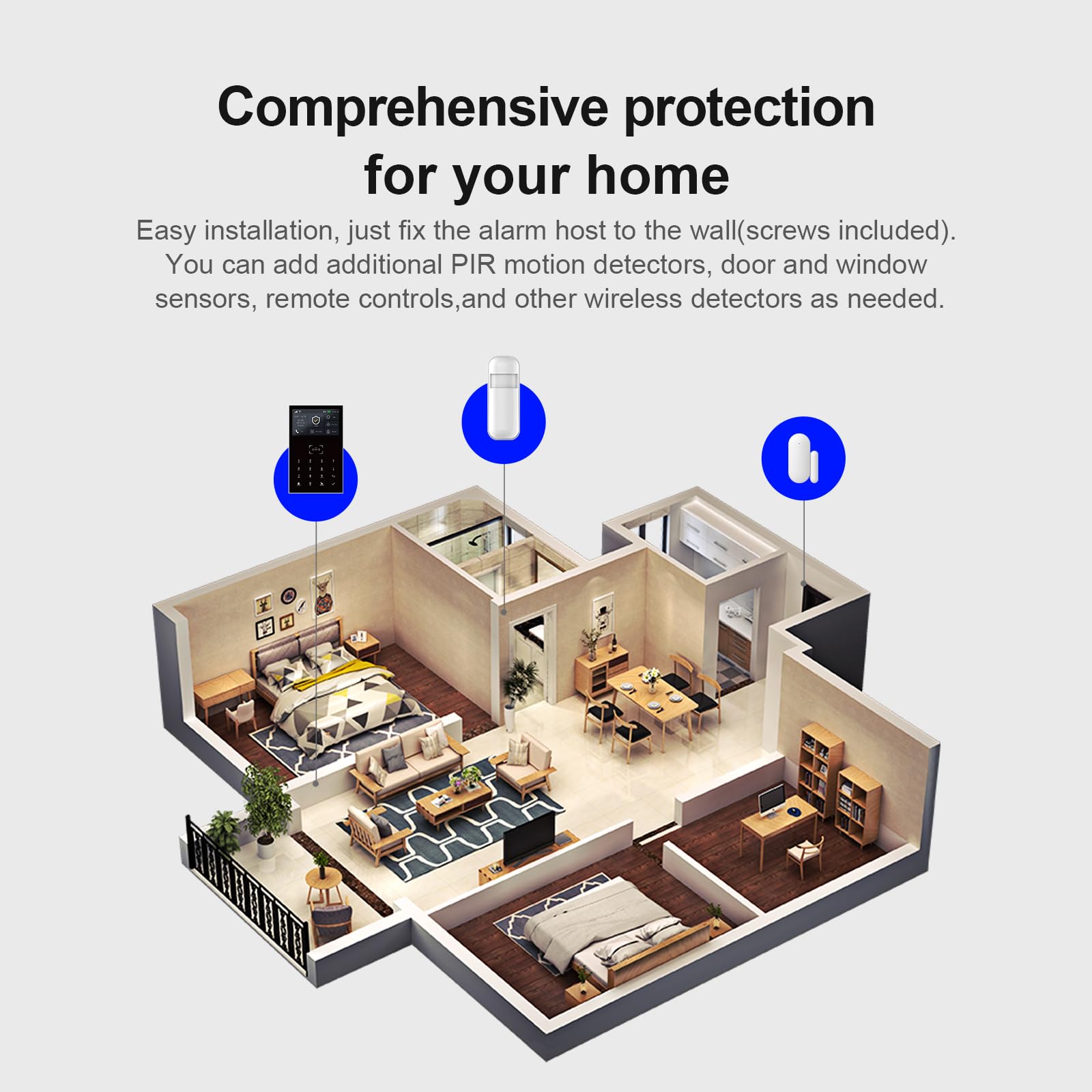 Sistema de alarma GSM + WiFi para casa, sistemas inteligentes completos con aplicación, sirena de 120 dB, 21 unidades: sensores de puertas y ventanas, detectores de movimiento, mando a distancia