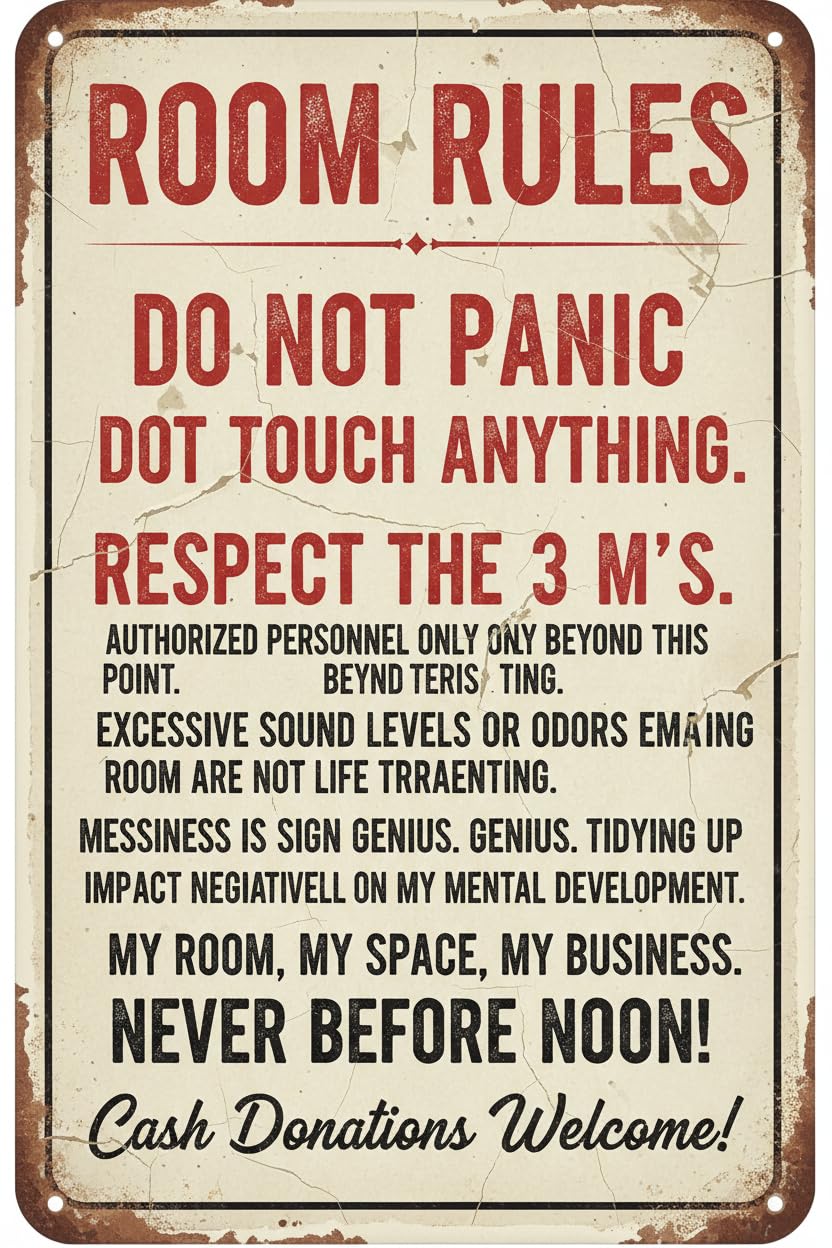 Teen Girls Room Rules Tin Sign, 12x8 Inch Bedroom Decor