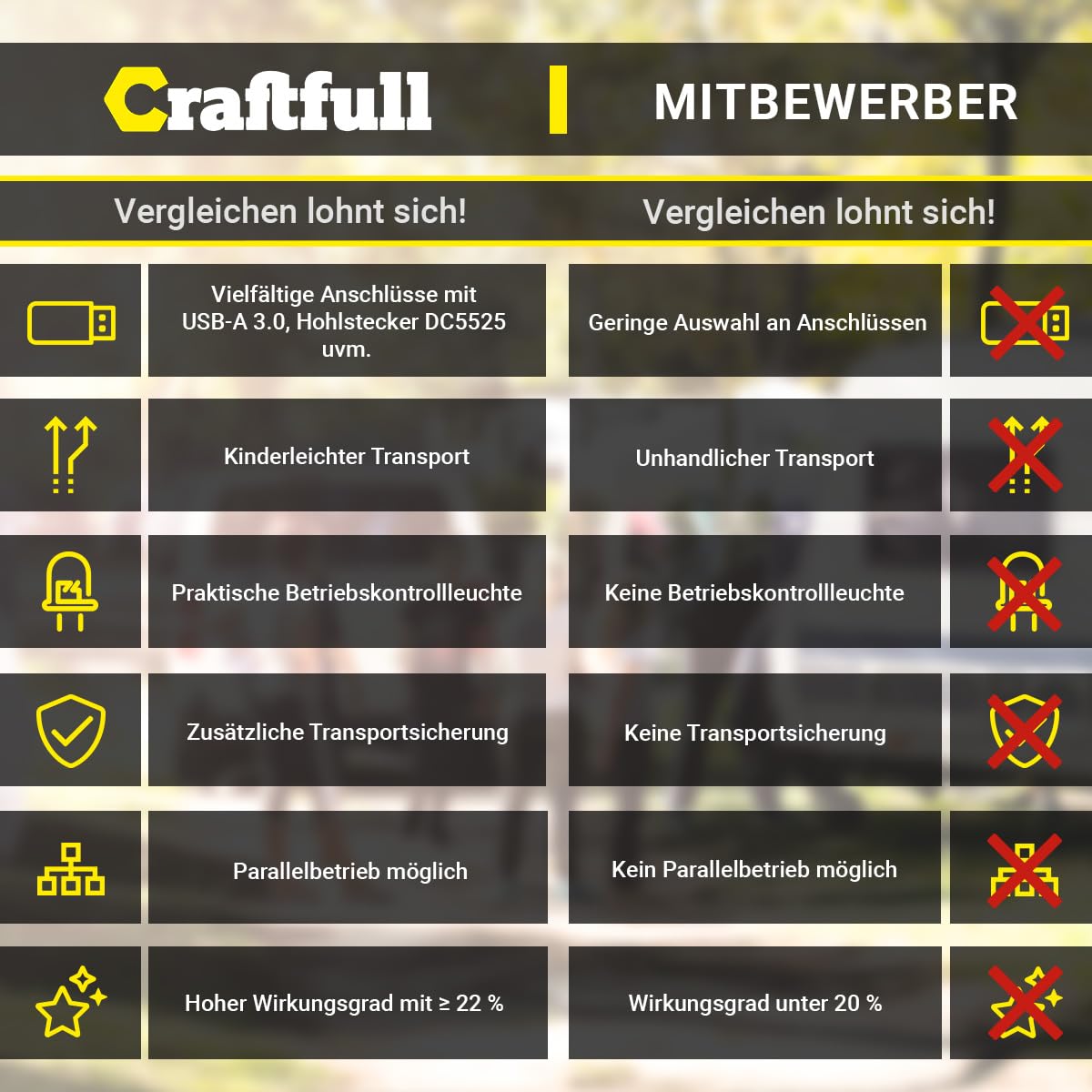 Craftfull Solarpanel faltbar | Solartasche Sunbalance - 60w 100w 200w 300w - Solar Ladegerät mit Tasche für tragbare Powerstation - Photovoltaik Solarmodul - USB Anschluss - Solargenerator (200 Watt)