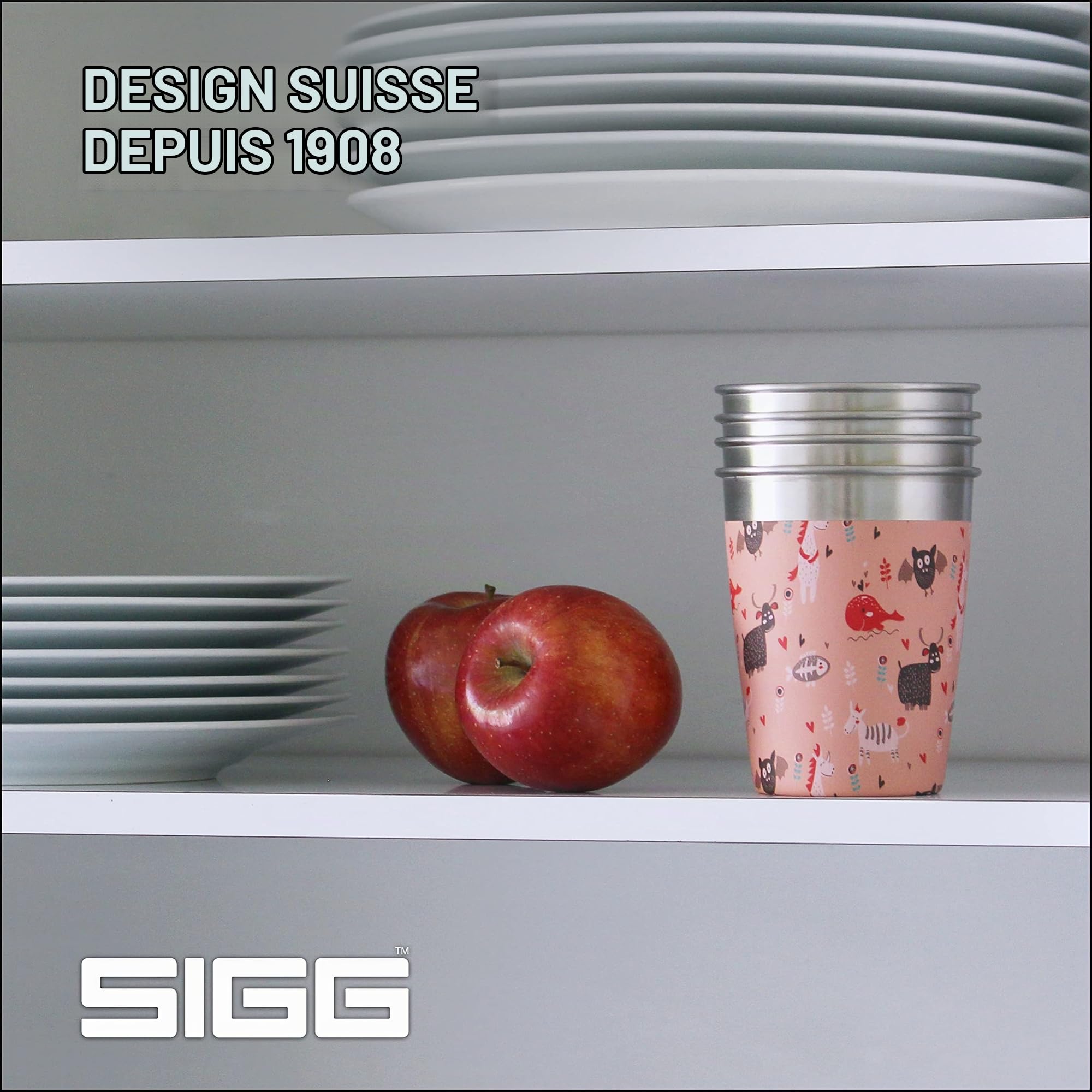 Sigg Set de Gobelets pour Enfant (4 x 0,35 L), Gobelets Réutilisables au Design Coloré pour Filles et Garçons, Verres pour Enfants à Utiliser à la Maison et en Extérieur