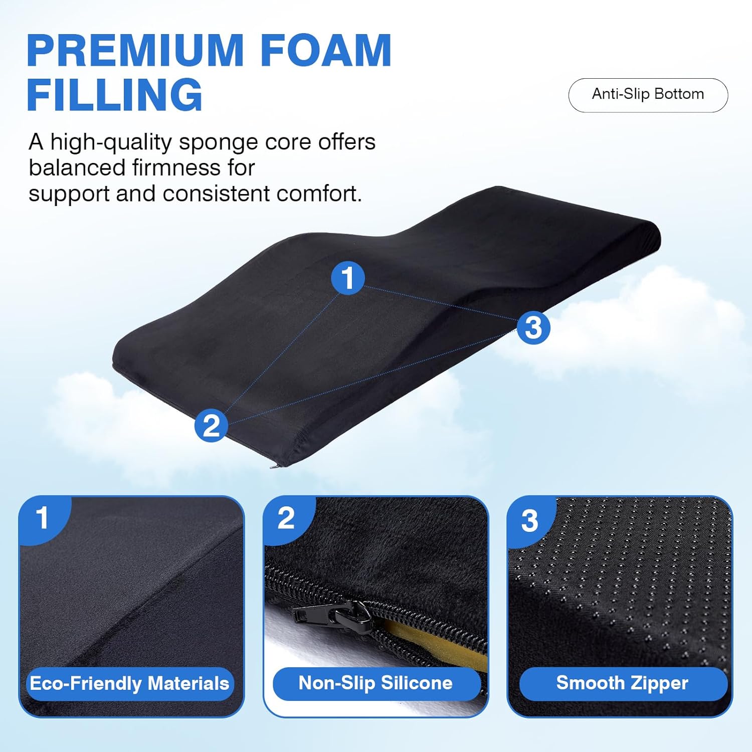 MoyRetty Curved Lash Bed Foam Topper (23''*70'), High Density Foam Massage Cushion with Removable Beauty Salon Bed Cover (Black)