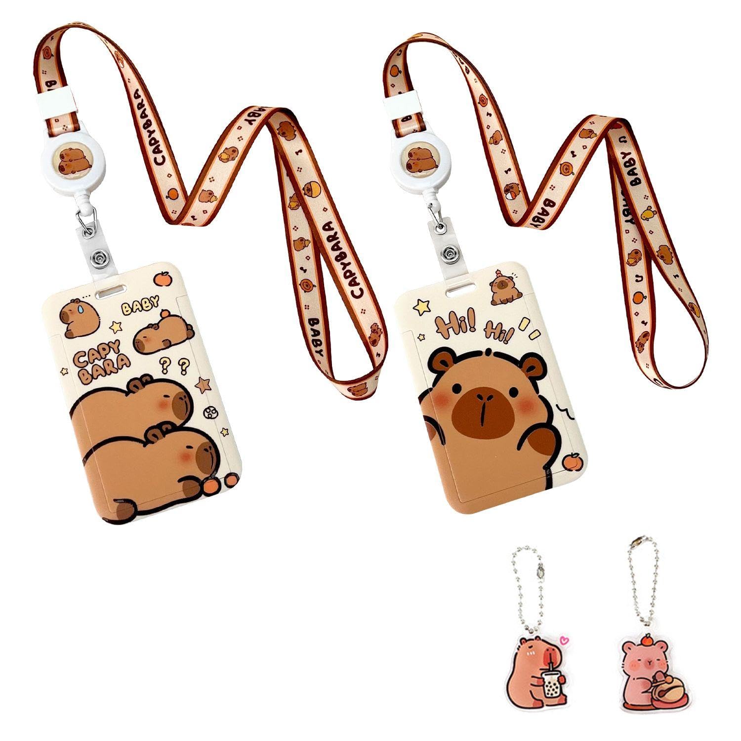 RNFKSU 2 Pieces Of Kapibala Card Sets And 2 Pendants, Cute Capybara Card Sets, Id Card Storage Accessories, Suitable For Campus Cards, Work Permits, And Bus Cards To Prevent Loss.