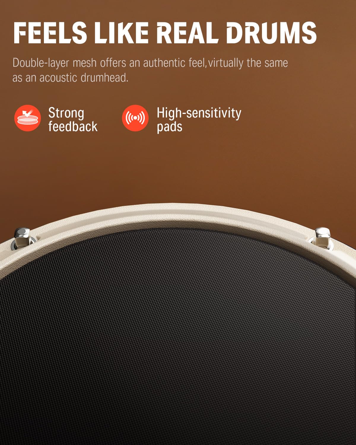 Donner DED-80 E-Drum Set 4 leise Mesh-Pads, 180+ Sounds, 30 Demo-Songs, 10" Becken, 2 Pedale, inkl. Hocker, Kopfhörer, Sticks, USB-MIDI, Melodics-Unterricht, Weiß
