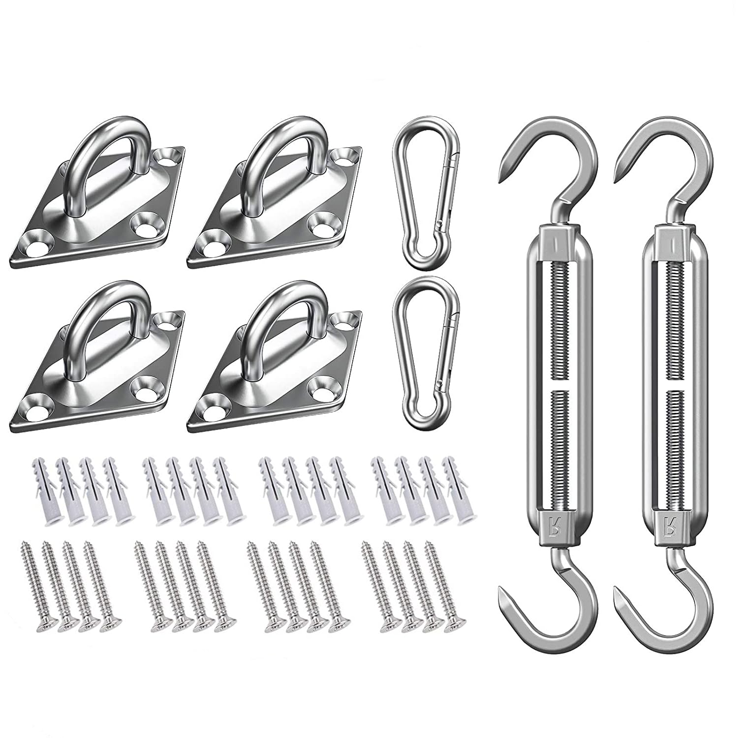 SHADEWIZ Stainless Steel 6 Inch Adjustable Hardware Kit + 4 PCS of Cable Rope for Rectangle Sun Shade Sail Outdoor Pergolar Canopy