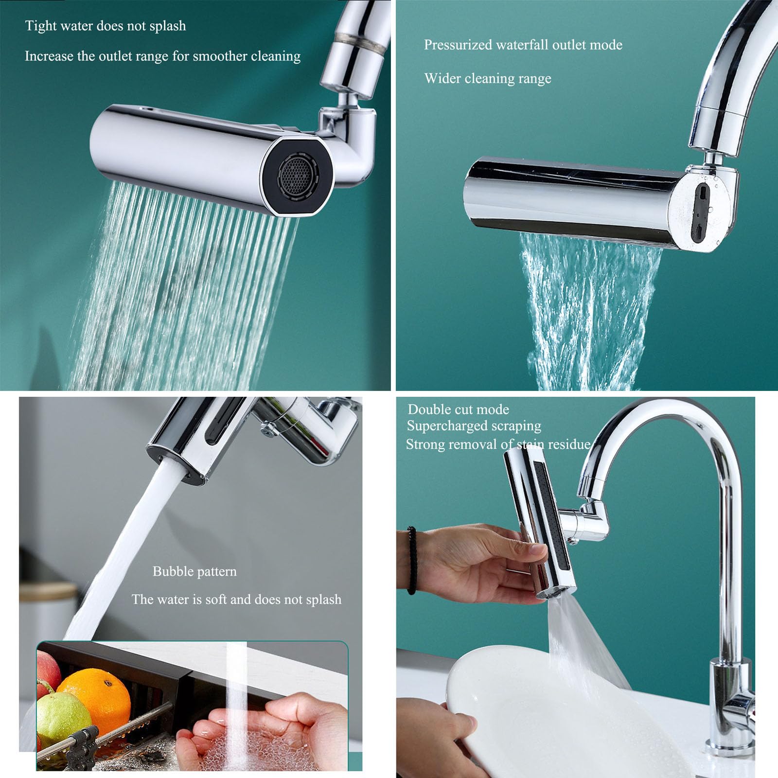 Waterfall Kitchen Faucet Multi-Directional 360 Rotation Four Outlet Modes Rain Waterfall Faucet Extender for Kitchen and Bathroom Sinks — view 6