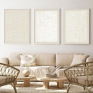 Abstract Beige Canvas Wall Art Boho Mid Century Modern Prints Line Art Paintings Beige And White Abstract Large Canvas Artwork Beige Mid Century Poster Neutral Minimalist Picture 16x24inchx3 No Frame